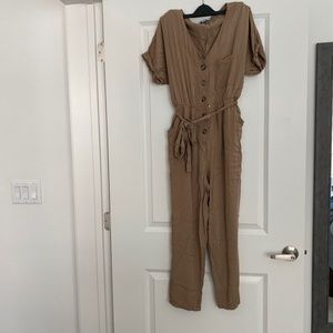 Tan Button Up Jumpsuit